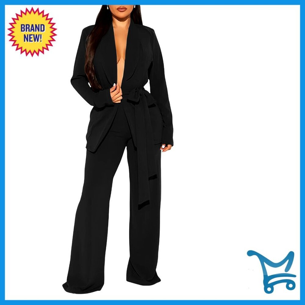 Professional Women's Blazer Pantsuit Set Wide Leg Office Business Outfit
